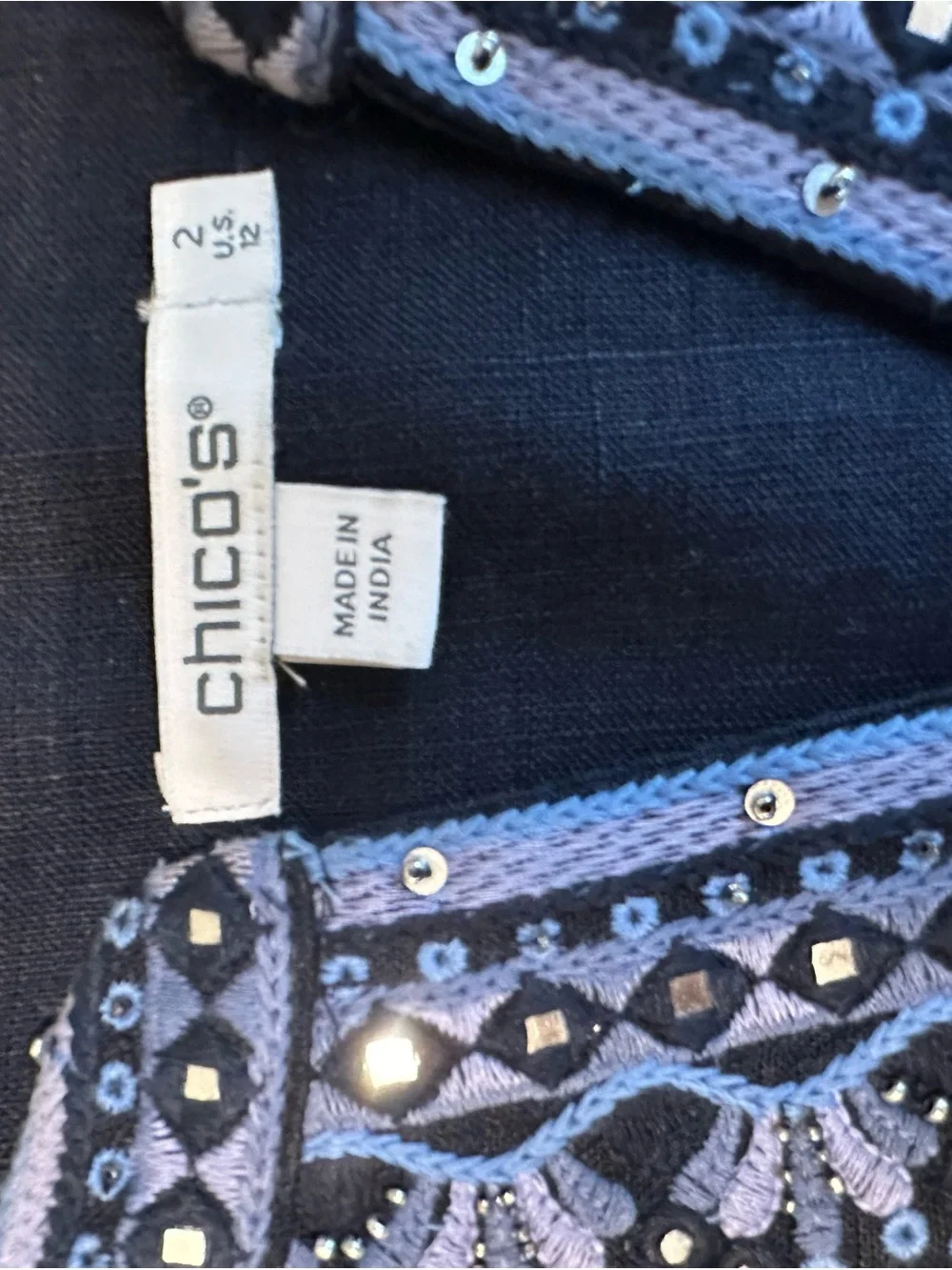 Chico's Navy Blue Embroidered Mini Dress - Picture 3 of 6